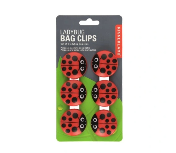 Clamps, Set of 6, LADYBUG BAG CLIPS, Kikkerland, Red / Black