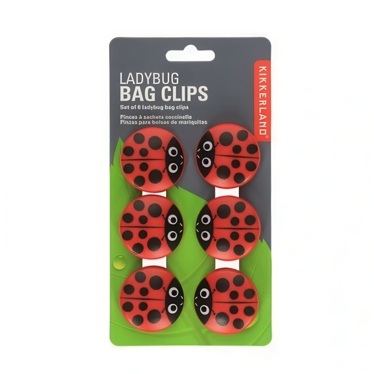 Clamps, Set of 6, LADYBUG BAG CLIPS, Kikkerland, Red / Black