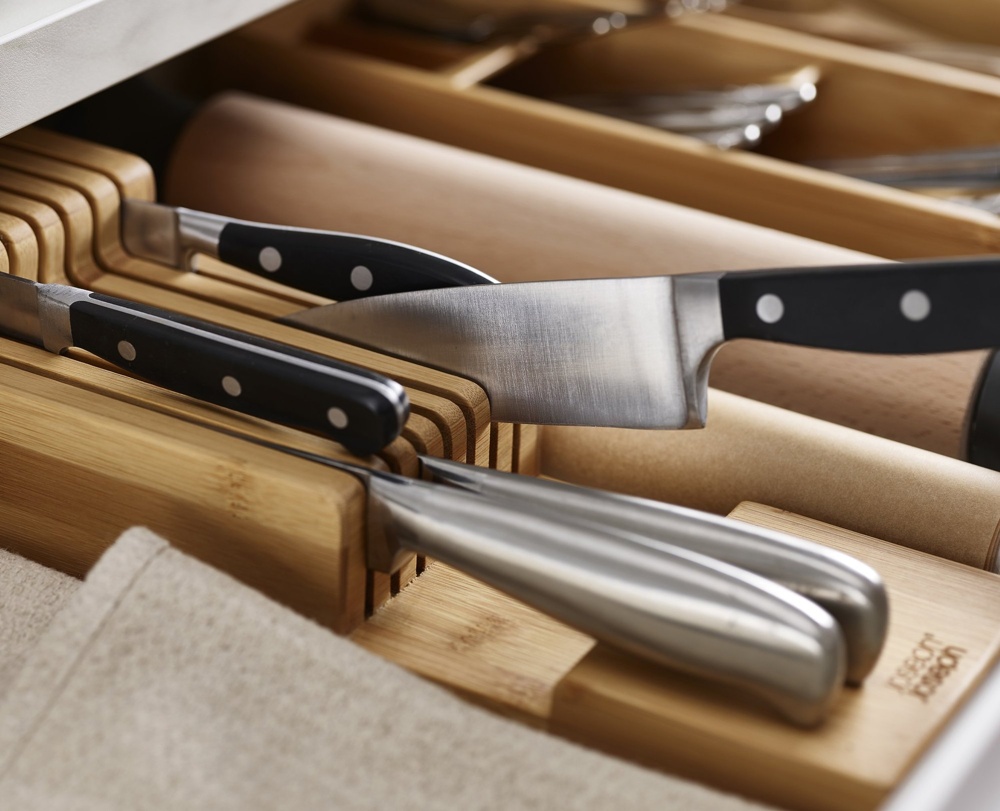 Knife organiser for 9 knives, 2-tier, DRAWERSTORE BAMBOO, Joseph Joseph, 39,8 x 11 x H 9 cm, Nature