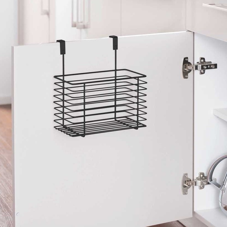 Basket in metal for cabinet door, LARGE EINHÄNGEKORB, 24 x 15 x H24,5 cm, Black