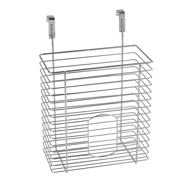 Basket for cabinet door, PLASTIC BAG ORGANIZER, 12 x 20 x H30 cm, Silver