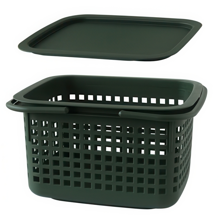 Basket with Lid from Japan, 23 L, CESTINO MEDIUM, 42 × 35 × H 25 cm, Green