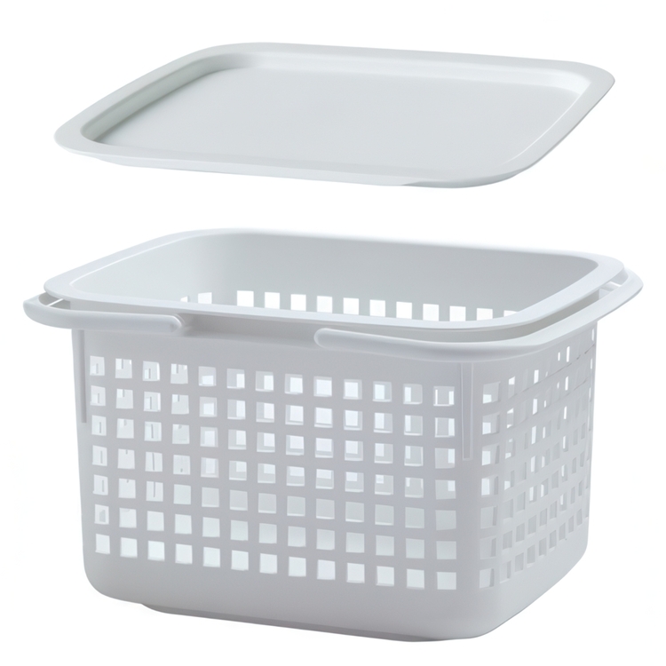 Basket with Lid from Japan, 23 L, CESTINO MEDIUM, 42 × 35 ×H 25 cm, White