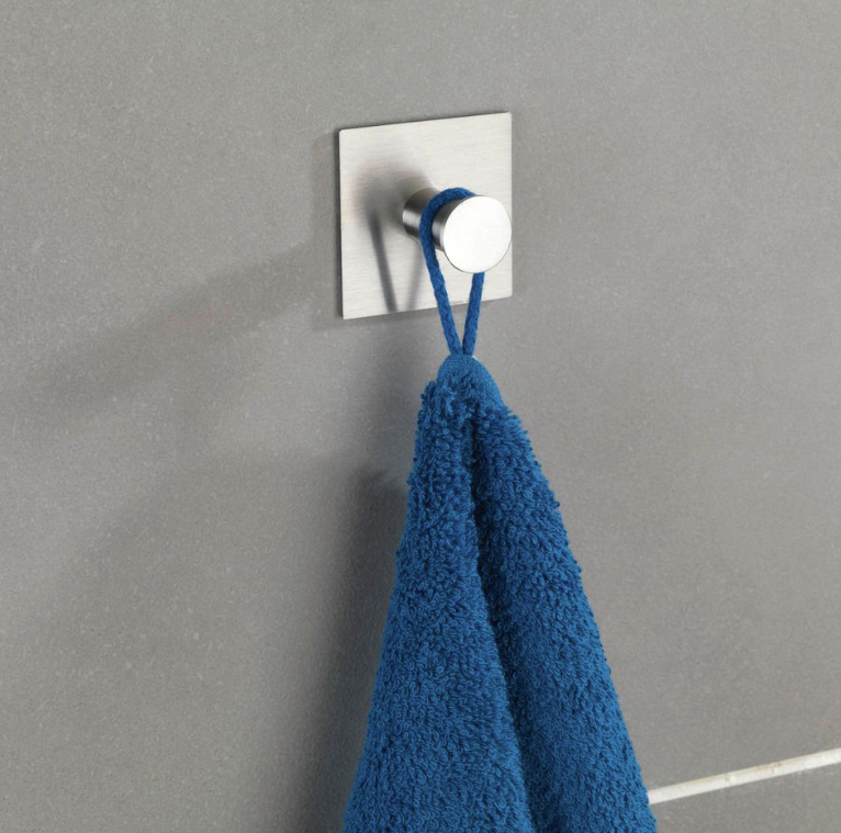 Hook / knob, Self-adhesive, Square, ACCADIA cm, 5,5 x 5,5 cm Matt Stainless steel