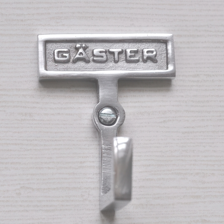 Hook with sign, GÄSTER, H 7 cm, Exmez, Aluminium