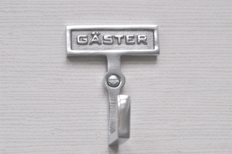 Hook with sign, GÄSTER, H 7 cm, Exmez, Aluminium