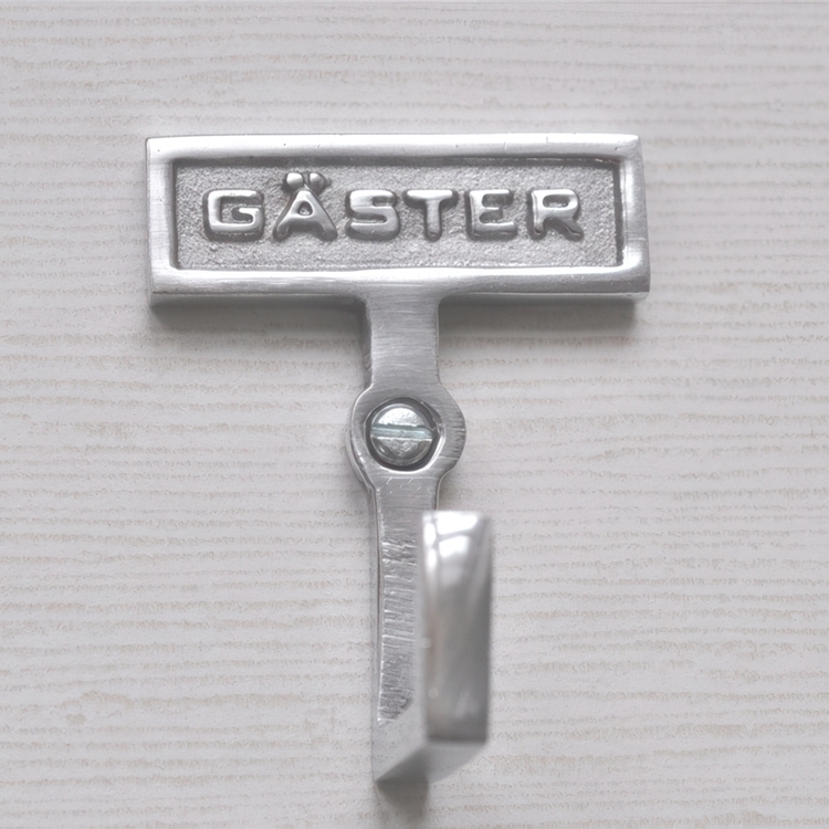 Hook with sign, GÄSTER, H 7 cm, Exmez, Aluminium