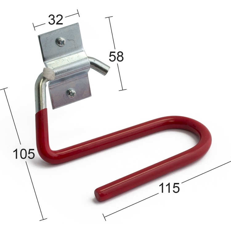 Ski holder Utility Hook, HABO, 11,5 cm, Steel, Röd