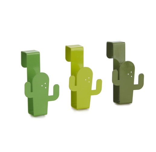 Hooks for cabinet doors, Set of 3, CACTUS, 5,5 x 4 x H 9 cm, Green
