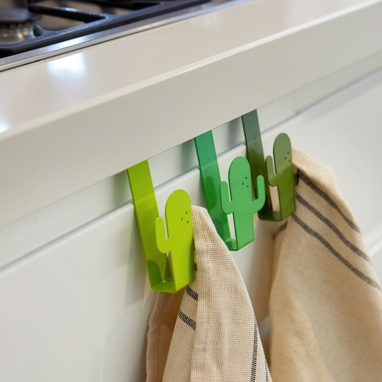 Hooks for cabinet doors, Set of 3, CACTUS, 5,5 x 4 x H 9 cm, Green