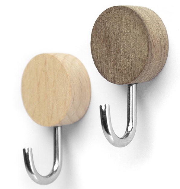 Hooks Magnetic, Set of 2, WOOD, Ø 2,5 cm x H 4,5 cm, Valnut / Nature