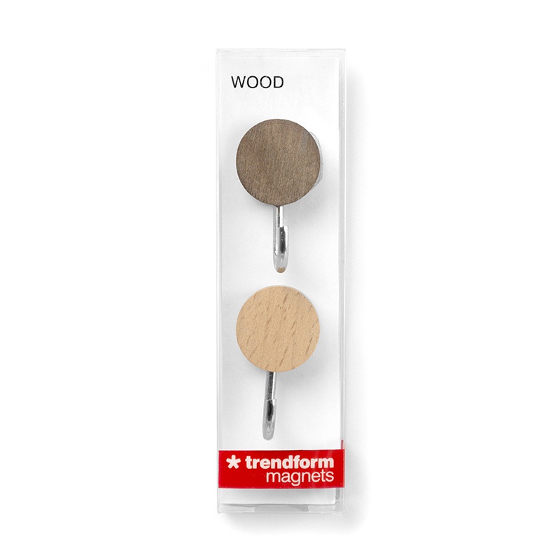 Hooks Magnetic, Set of 2, WOOD, Ø 2,5 cm x H 4,5 cm, Valnut / Nature