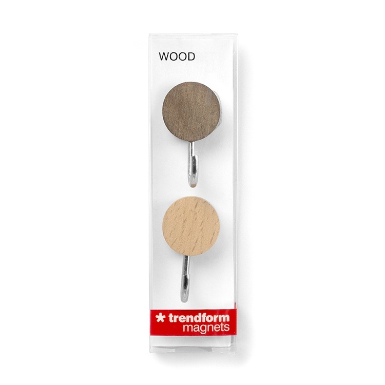 Hooks Magnetic, Set of 2, WOOD, Ø 2,5 cm x H 4,5 cm, Valnut / Nature