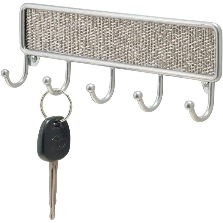 Key Rack with 5 hooks, TWILLO METALLICO, 20,5 x 3 x H 7 cm, Silver