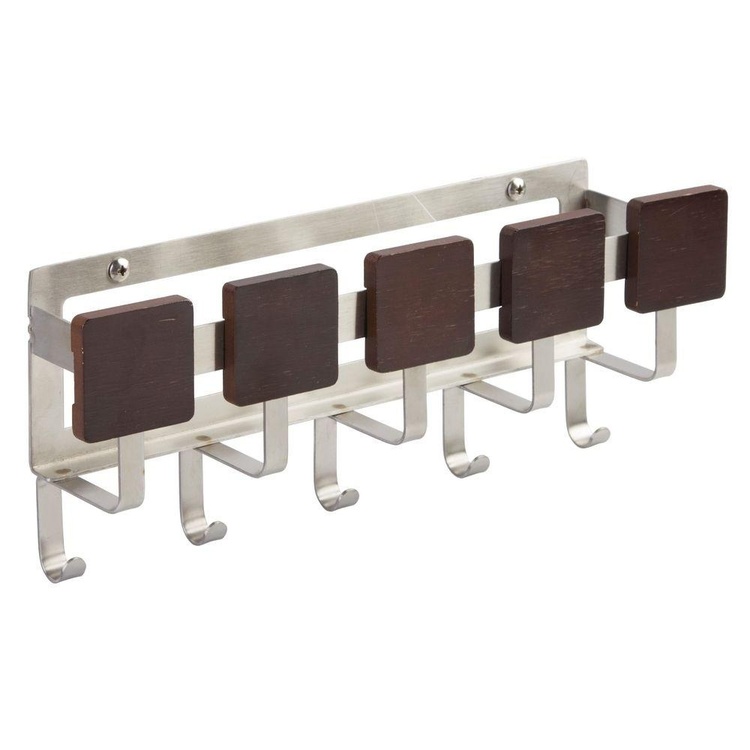 Letter Rack & Hooklist, ESPRESSO MAIL CENTER, 29 x 7 x H 11 cm, Silver / Brown
