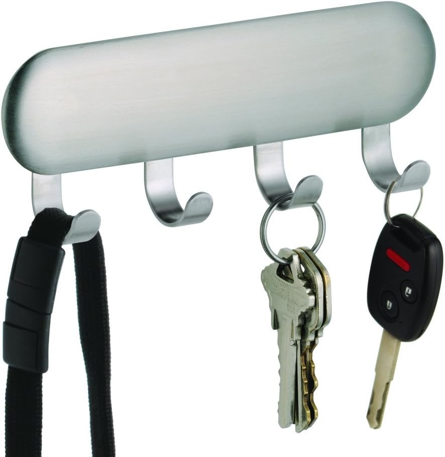 Rack with 4 hooks, Adhesive, FORMA KEY RACK, 14 x 2,5 x H 5,5 cm, Brushed steel
