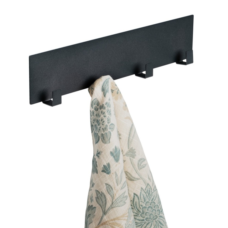 Four hook, Self-adhesive & magnetic, BLACK HOOK RAIL, 30 x 2 x H 6,5, Black