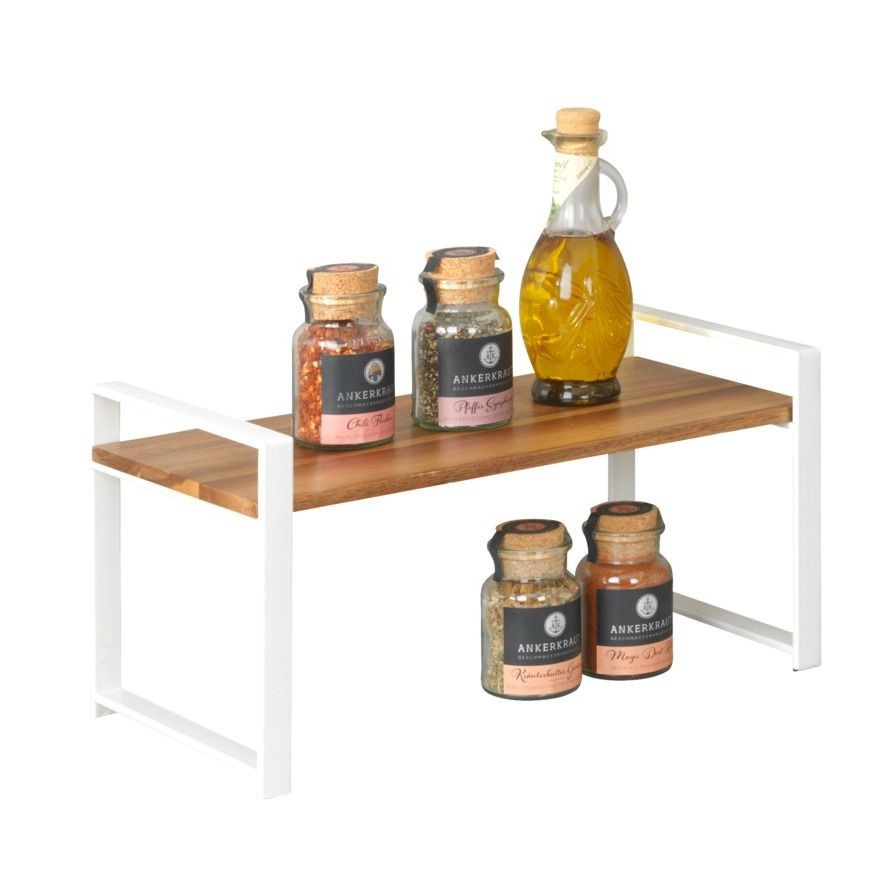 Shelf for spices, ACACIA SINGLE SHELF, 40 x 20 x H 20 cm, White / Brown