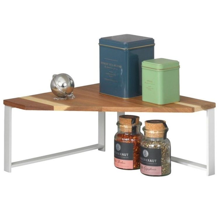 Shelf for spices, ACACIA SMALL CORNER SHELF, 30 x 30 x H 15 cm, White / Brown