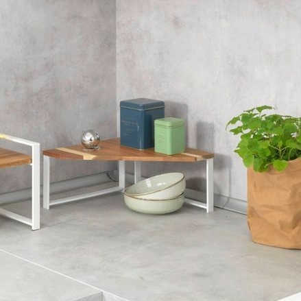 Shelf for spices, ACACIA SMALL CORNER SHELF, 30 x 30 x H 15 cm, White / Brown