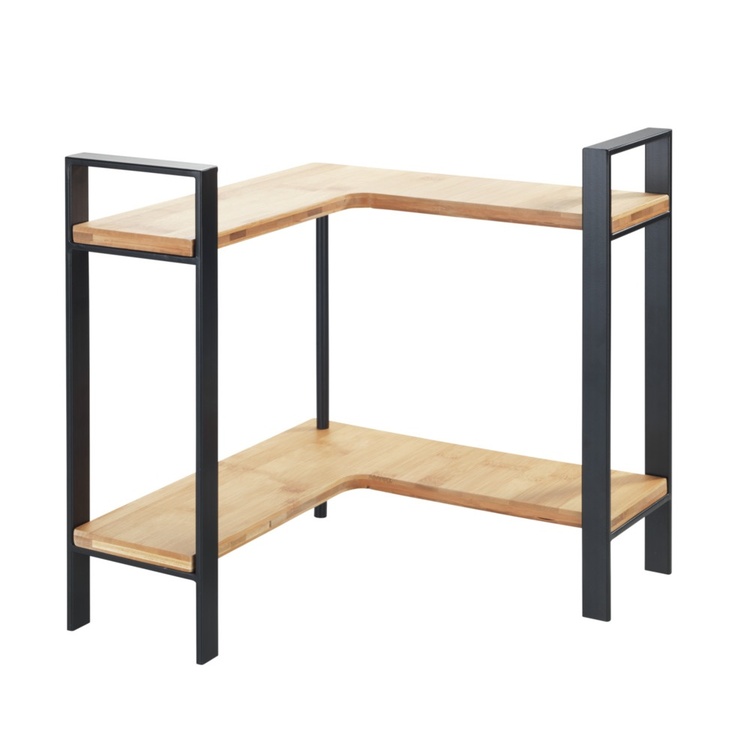 Shelf for spices, LOU CORNER SHELF, 30 x 30 x H 33 cm, Black and Bamboo