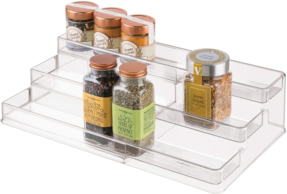 Spice Rack, Expandable, 3-Tiered, ID CABINET ORGANIZER, 42,5 to 66,5 cm, Transparent