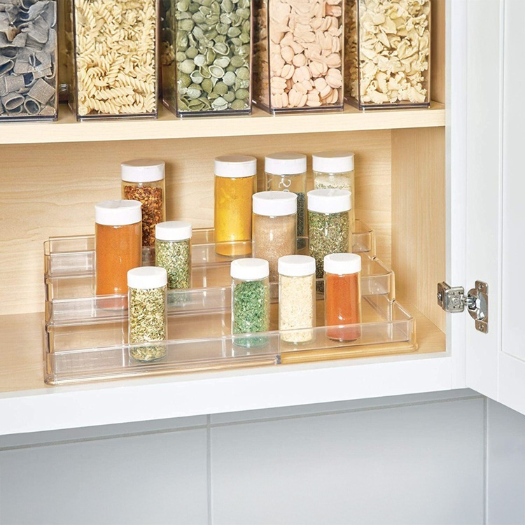 Spice Rack, Expandable, 3-Tiered, ID CABINET ORGANIZER, 42,5 to 66,5 cm, Transparent