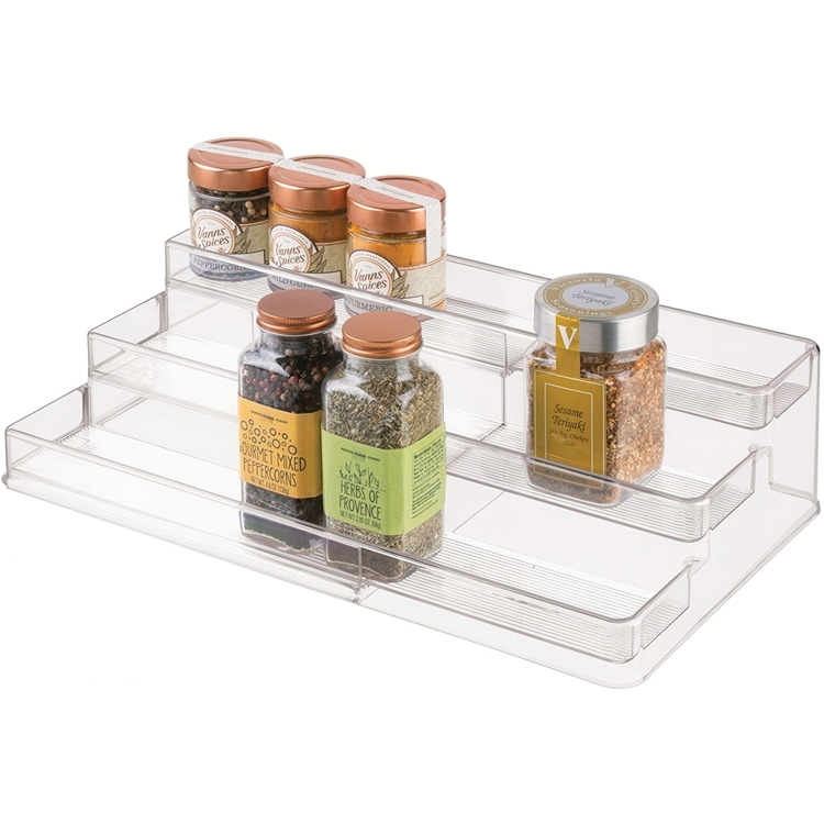 Spice Rack, Expandable, 3-Tiered, ID CABINET ORGANIZER, 42,5 to 66,5 cm, Transparent