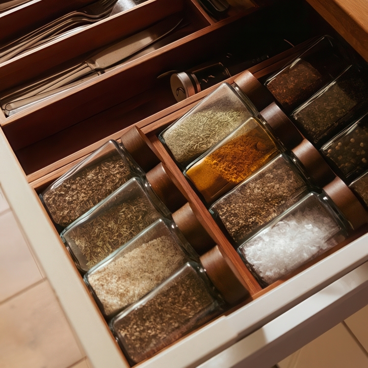 Drawer Insert, BAMBOO SPICE RACK, 20 x 38 x H 6 cm, Brown