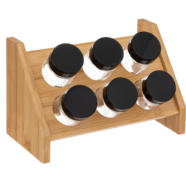 Spice rack with 6 Bottles, BAMBOO, Natural