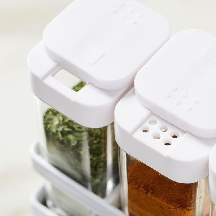 Spice rack with 6 Bottles, TOWER, Yamazaki, White / Clear
