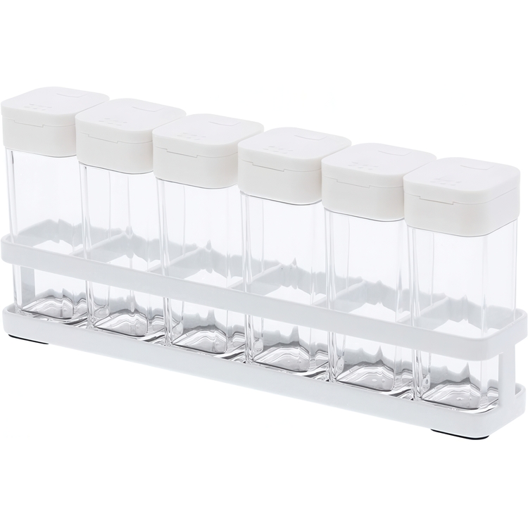 Spice rack with 6 Bottles, TOWER, Yamazaki, White / Clear