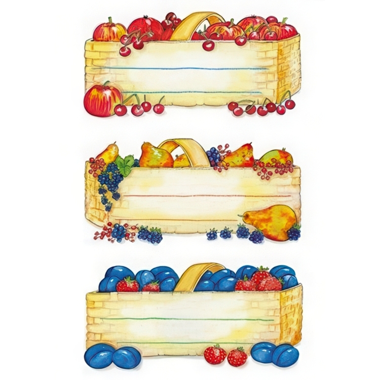 Kitchen Labels, 12 psc, FRUIT BASKET, 76 x 35 mm