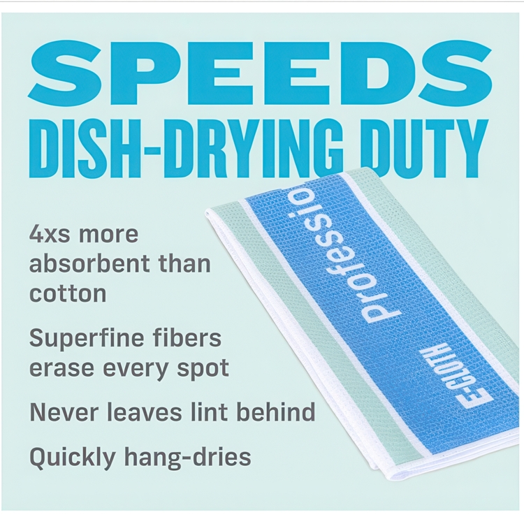 Teatowel for glass, ROFESSIONAL FINISH TOWEL, 40 x 60 cm, White / Green / Blue