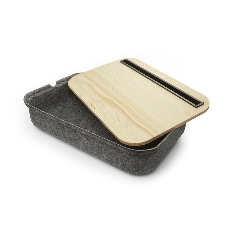 Laptop Tray with storage, KIKKERLAND LAP DESK STORAGE,36 x 24,5 x H 8 cm, Nature / Grey