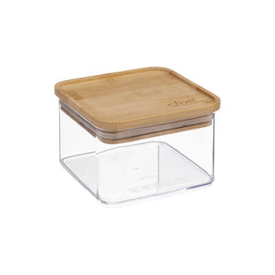 Airtight container, Square, 0,5 L, ESKE BAMBOO SMALL, 10,4 x 10,4 x H 7,2 cm, Clear / Nature