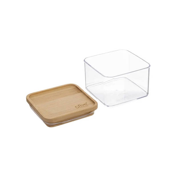 Airtight container, Square, 0,5 L, ESKE BAMBOO SMALL, 10,4 x 10,4 x H 7,2 cm, Clear / Nature