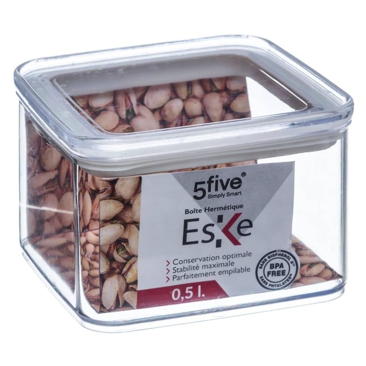 Airtight container, Square, 0,5 L, ESKE SMALL, 10,4 x 10,4 x H 7 cm, Clear / White