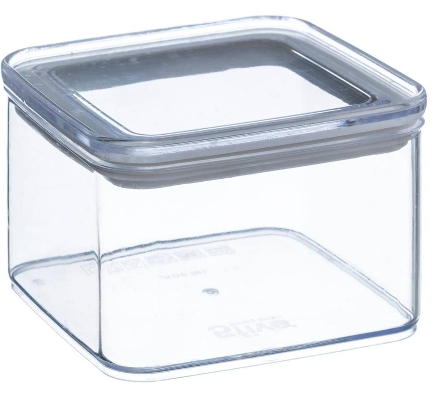 Airtight container, Square, 0,5 L, ESKE SMALL, 10,4 x 10,4 x H 7 cm, Clear / White