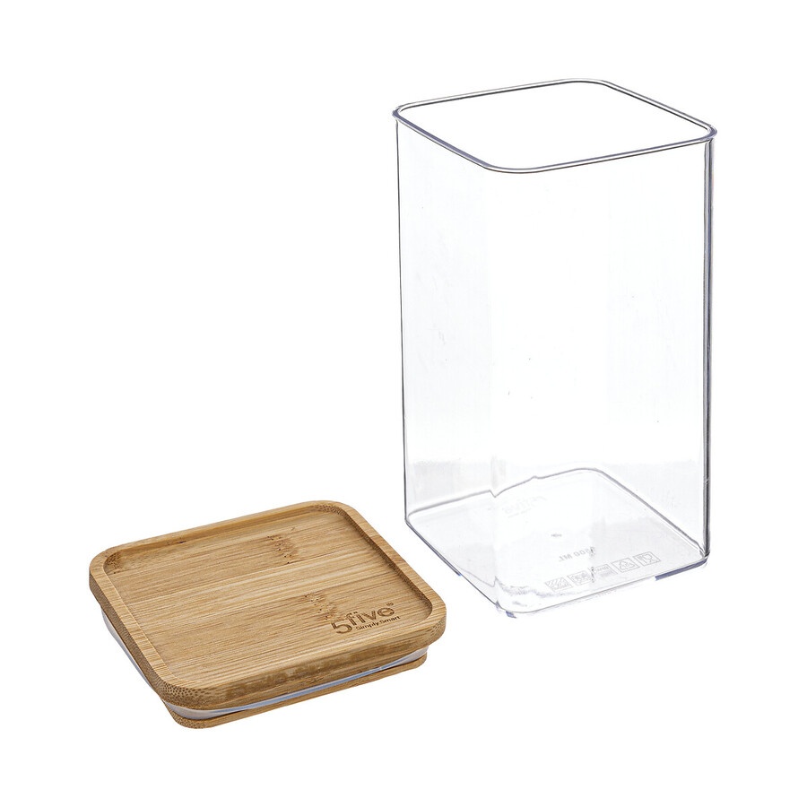 Airtight container, Square, 1,5 L, ESKE BAMBOO LARGE 10,4 x 10,4 x H 20,5 cm, Clear / Nature