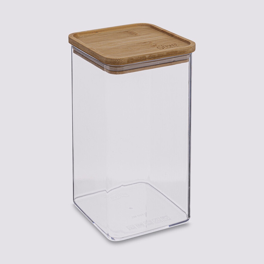 Airtight container, Square, 1,5 L, ESKE BAMBOO LARGE 10,4 x 10,4 x H 20,5 cm, Clear / Nature
