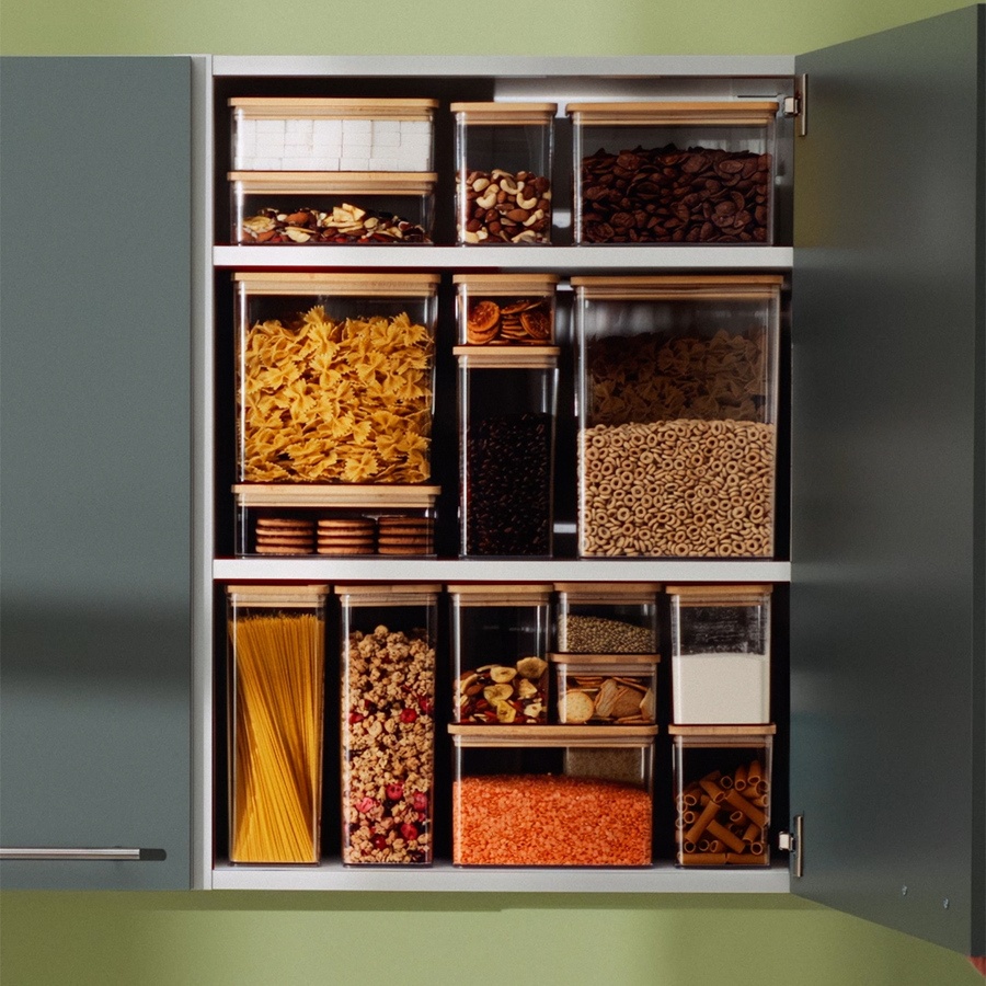 Airtight container, Square, 2 L, ESKE BAMBOO XL, 10,4 x 10,4 x H 27,5 cm, Clear / Nature