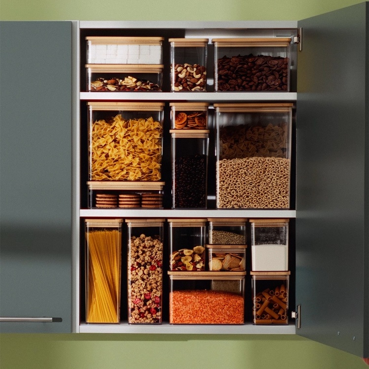 Airtight container, Square, 2 L, ESKE BAMBOO XL, 10,4 x 10,4 x H 27,5 cm, Clear / Nature