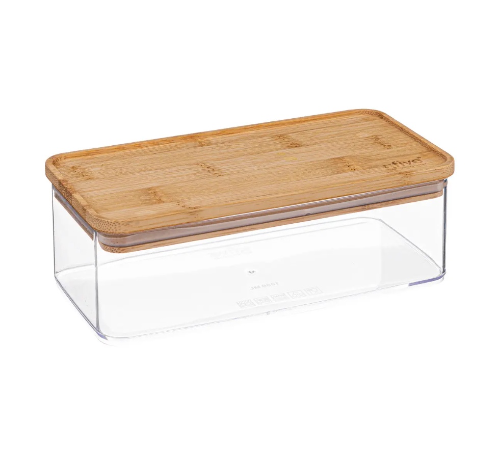 Airtight container, Rectangular, 1 L, ESKE BAMBOO SMALL, 20,4 x 10,4 x H 7 cm, Clear / Nature