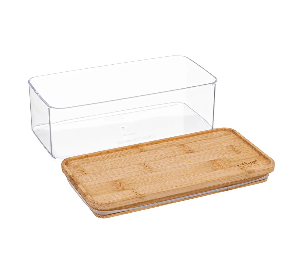 Airtight container, Rectangular, 1 L, ESKE BAMBOO SMALL, 20,4 x 10,4 x H 7 cm, Clear / Nature
