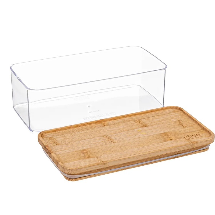 Airtight container, Rectangular, 1 L, ESKE BAMBOO SMALL, 20,4 x 10,4 x H 7 cm, Clear / Nature