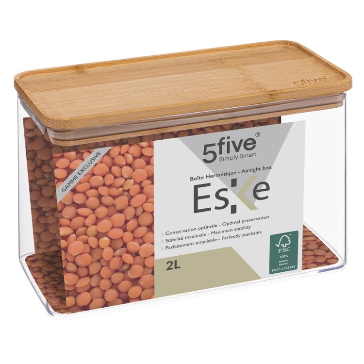 Airtight container, Rectangular, 2 L, ESKE BAMBOO MEDIUM, 20,4 x 10,4 x H 13,6 cm, Clear / Nature