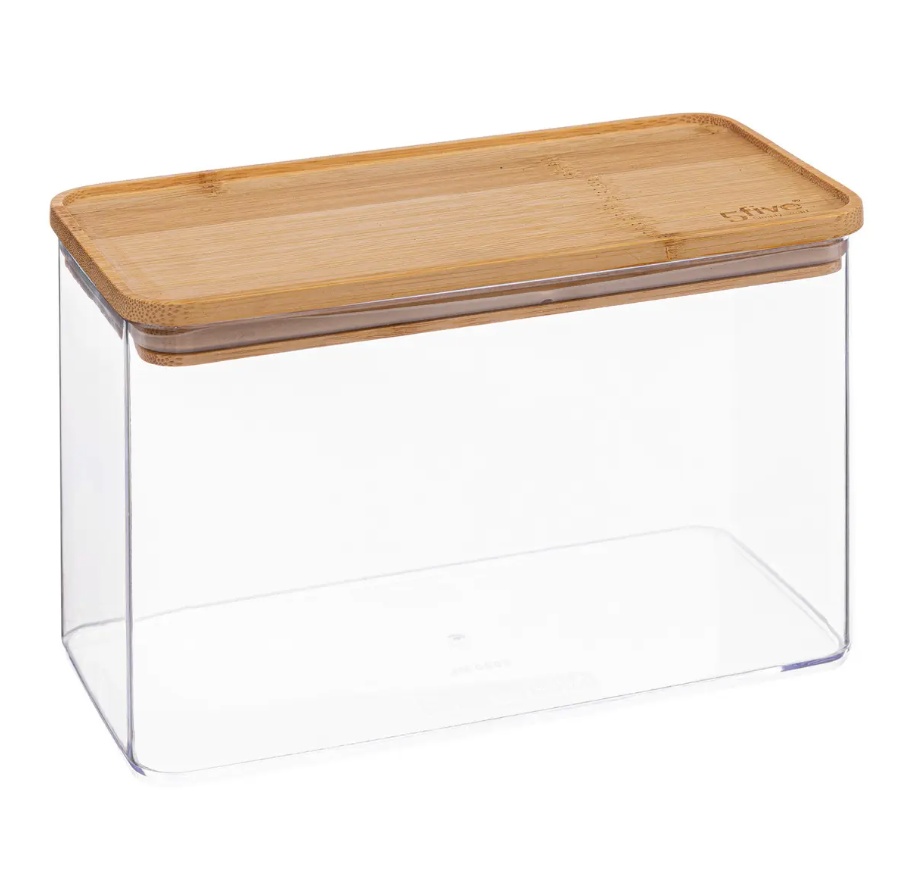 Airtight container, Rectangular, 2 L, ESKE BAMBOO MEDIUM, 20,4 x 10,4 x H 13,6 cm, Clear / Nature