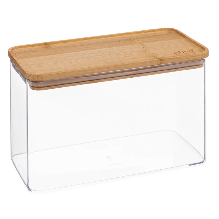 Airtight container, Rectangular, 2 L, ESKE BAMBOO MEDIUM, 20,4 x 10,4 x H 13,6 cm, Clear / Nature