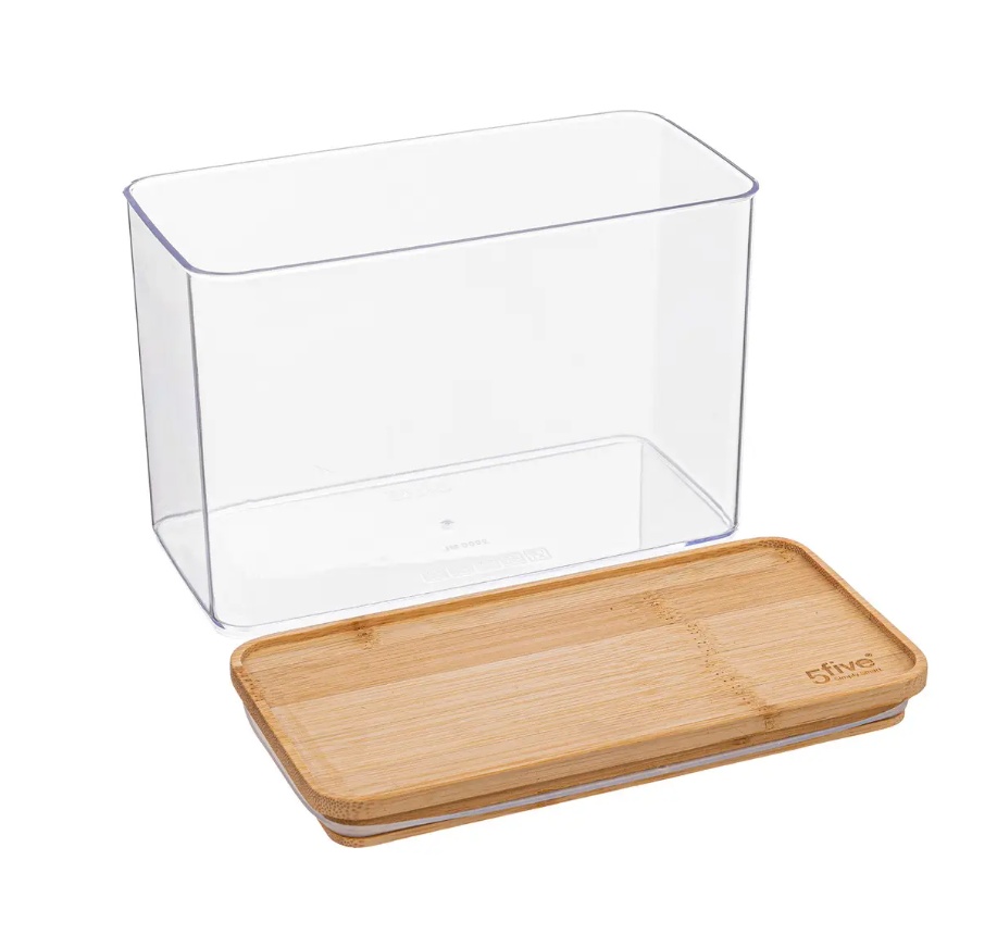 Airtight container, Rectangular, 2 L, ESKE BAMBOO MEDIUM, 20,4 x 10,4 x H 13,6 cm, Clear / Nature